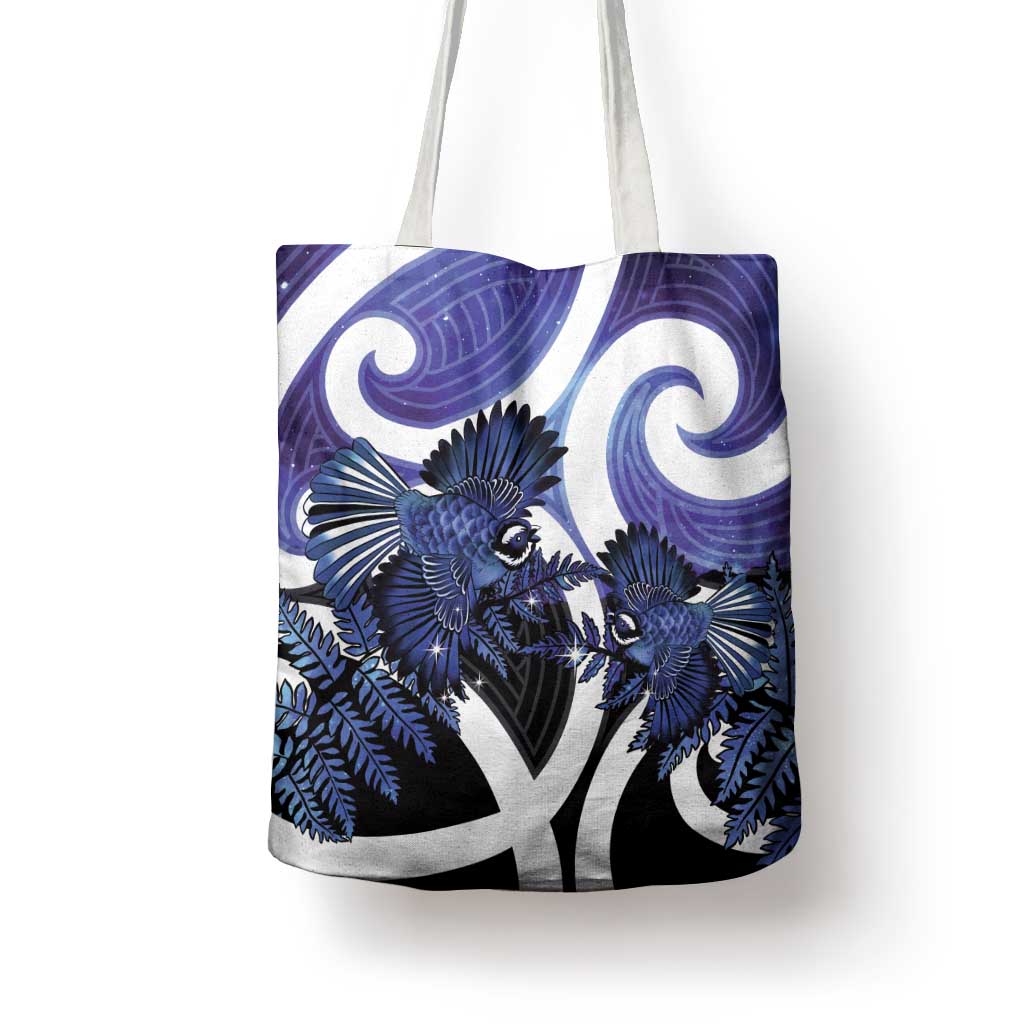 Piwakawaka New Zealand Matariki Tote Bag Maori New Year Silver Fern Purple Galaxy