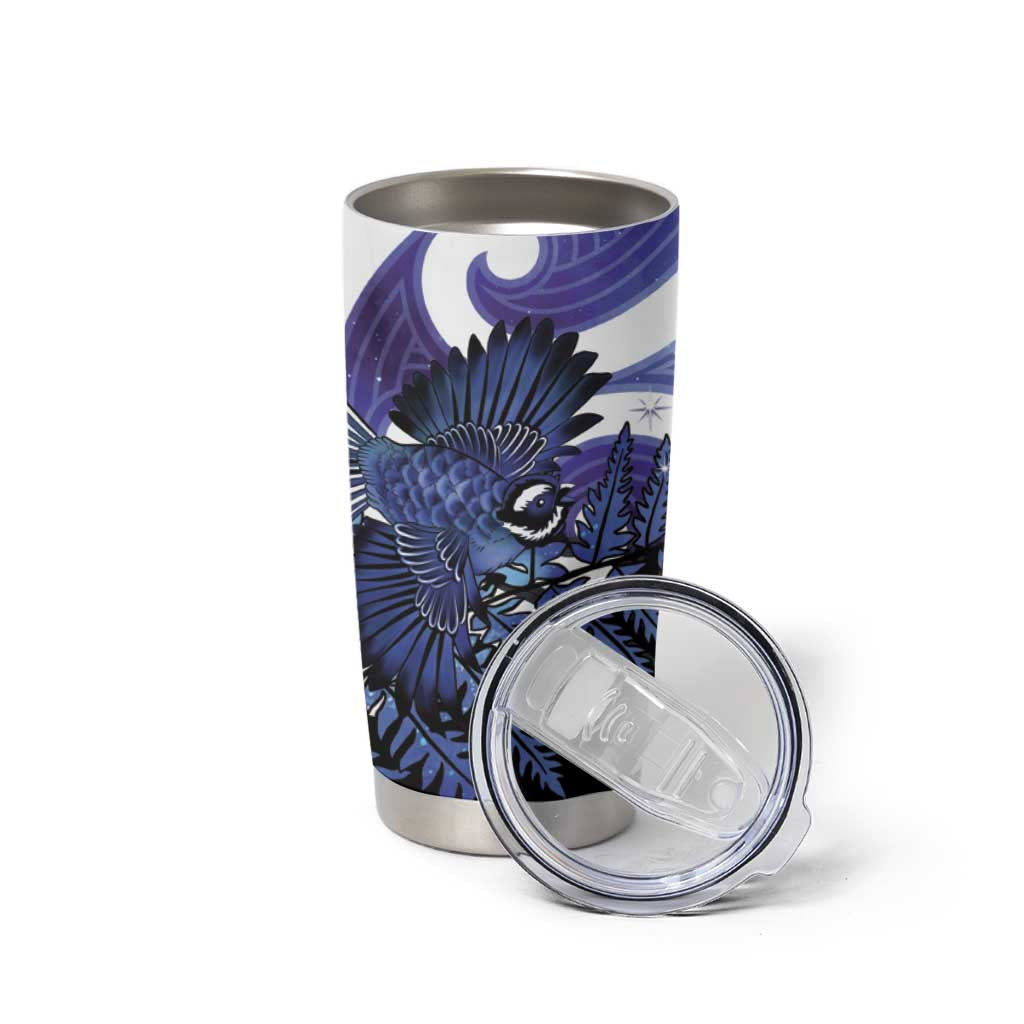 Piwakawaka New Zealand Matariki Tumbler Cup Maori New Year Silver Fern Purple Galaxy