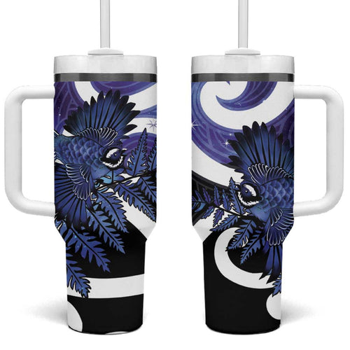 Piwakawaka New Zealand Matariki Tumbler With Handle Maori New Year Silver Fern Purple Galaxy