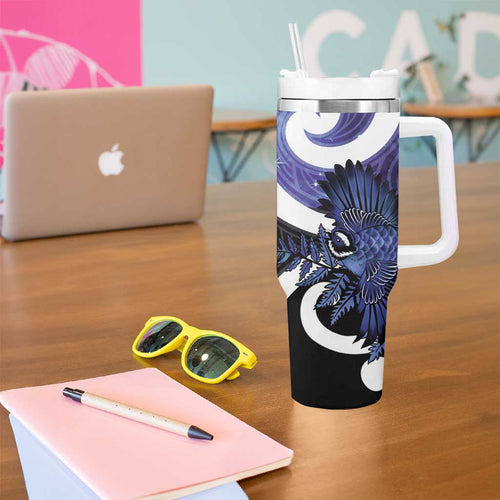 Piwakawaka New Zealand Matariki Tumbler With Handle Maori New Year Silver Fern Purple Galaxy