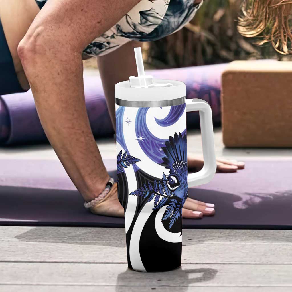 Piwakawaka New Zealand Matariki Tumbler With Handle Maori New Year Silver Fern Purple Galaxy