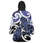 Piwakawaka New Zealand Matariki Wearable Blanket Hoodie Maori New Year Silver Fern Purple Galaxy