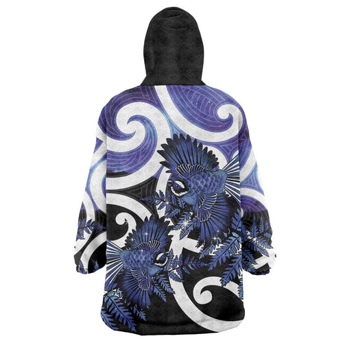 Piwakawaka New Zealand Matariki Wearable Blanket Hoodie Maori New Year Silver Fern Purple Galaxy