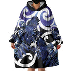 Piwakawaka New Zealand Matariki Wearable Blanket Hoodie Maori New Year Silver Fern Purple Galaxy