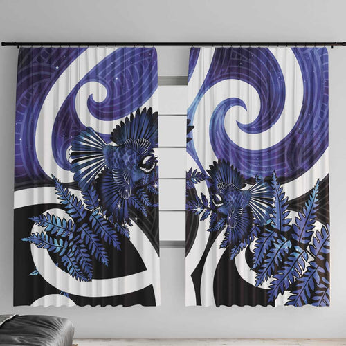 Piwakawaka New Zealand Matariki Window Curtain Maori New Year Silver Fern Purple Galaxy