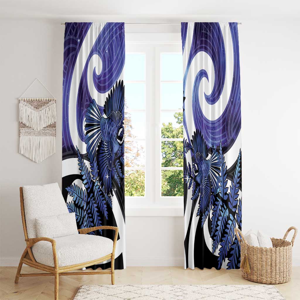 Piwakawaka New Zealand Matariki Window Curtain Maori New Year Silver Fern Purple Galaxy