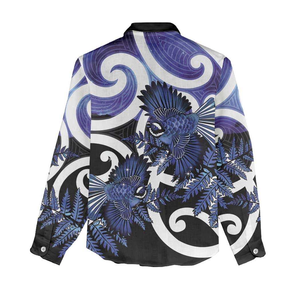 Piwakawaka New Zealand Matariki Women Casual Shirt Maori New Year Silver Fern Purple Galaxy