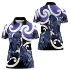 Piwakawaka New Zealand Matariki Women Polo Shirt Maori New Year Silver Fern Purple Galaxy