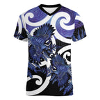 Piwakawaka New Zealand Matariki Women V-Neck T-Shirt Maori New Year Silver Fern Purple Galaxy