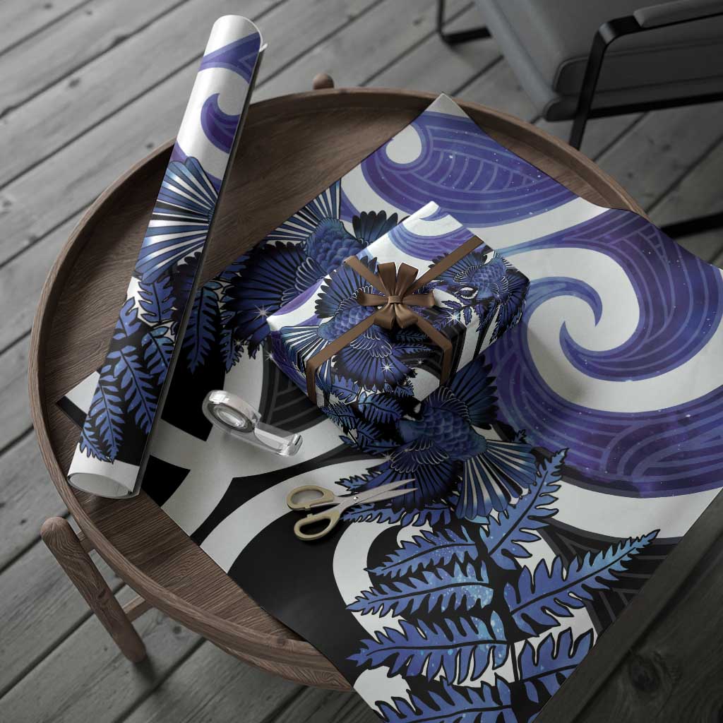 Piwakawaka New Zealand Matariki Wrapping Paper Maori New Year Silver Fern Purple Galaxy