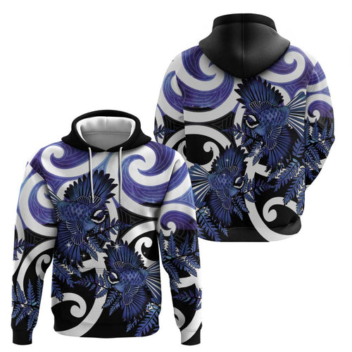 Piwakawaka New Zealand Matariki Zip Hoodie Maori New Year Silver Fern Purple Galaxy