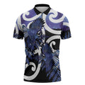 Piwakawaka New Zealand Matariki Zipper Polo Shirt Maori New Year Silver Fern Purple Galaxy