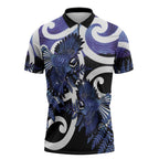 Piwakawaka New Zealand Matariki Zipper Polo Shirt Maori New Year Silver Fern Purple Galaxy