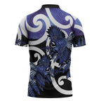 Piwakawaka New Zealand Matariki Zipper Polo Shirt Maori New Year Silver Fern Purple Galaxy