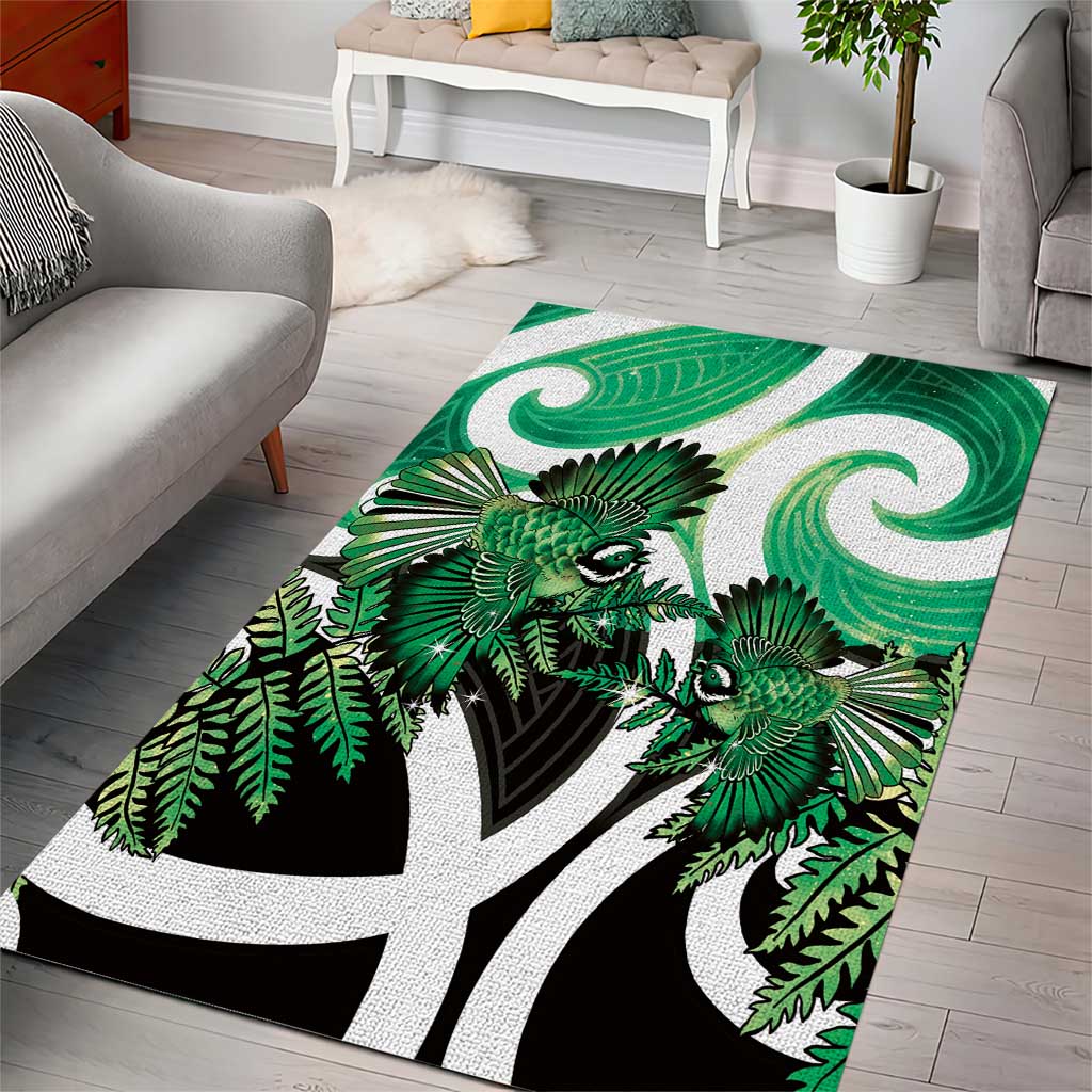 Piwakawaka New Zealand Matariki Area Rug Maori New Year Silver Fern Green Galaxy