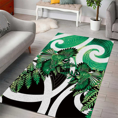 Piwakawaka New Zealand Matariki Area Rug Maori New Year Silver Fern Green Galaxy