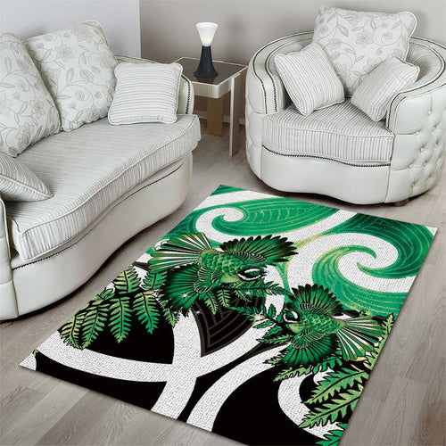Piwakawaka New Zealand Matariki Area Rug Maori New Year Silver Fern Green Galaxy