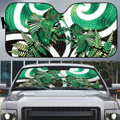 Piwakawaka New Zealand Matariki Auto Sun Shade Maori New Year Silver Fern Green Galaxy