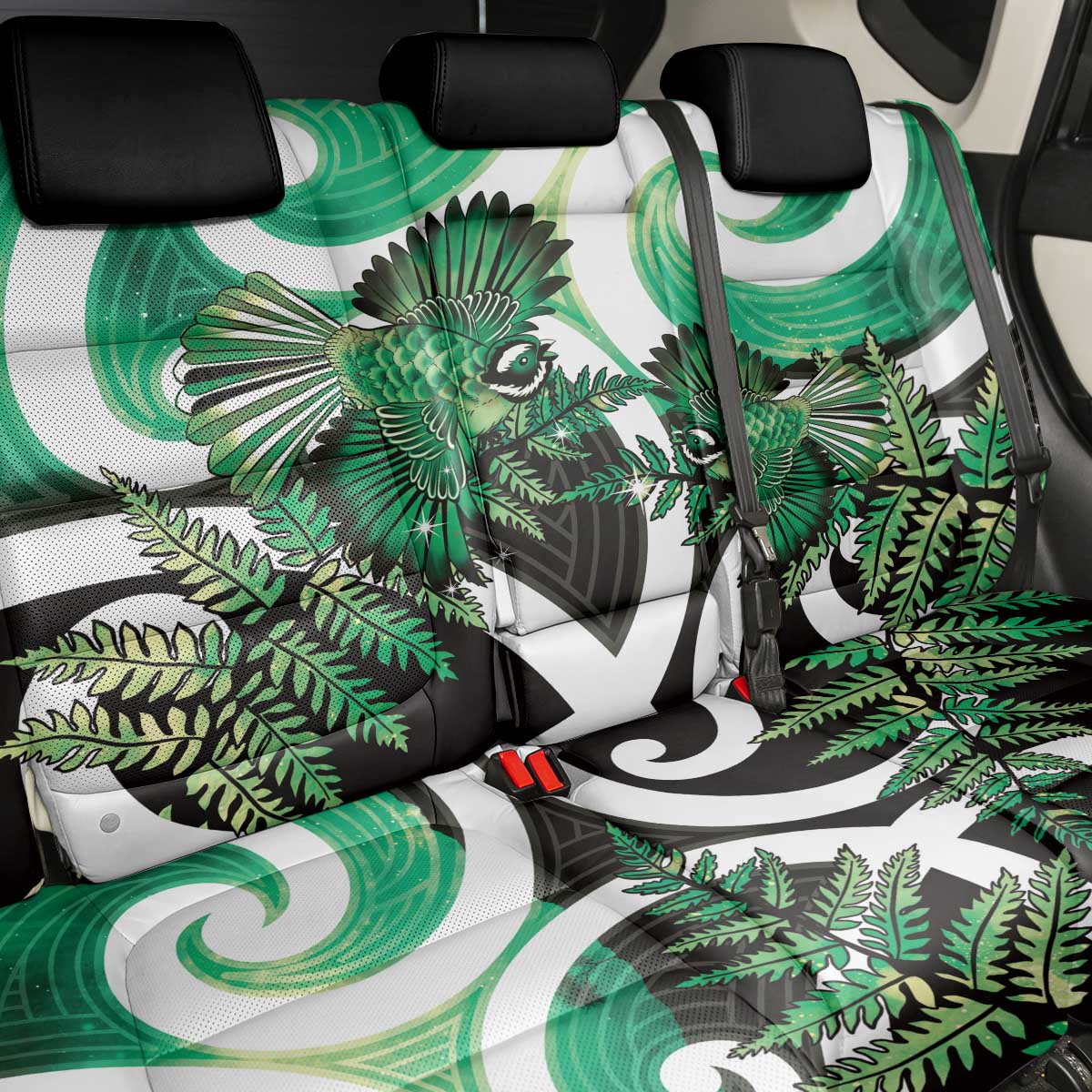 Piwakawaka New Zealand Matariki Back Car Seat Cover Maori New Year Silver Fern Green Galaxy
