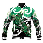 Piwakawaka New Zealand Matariki Baseball Jacket Maori New Year Silver Fern Green Galaxy
