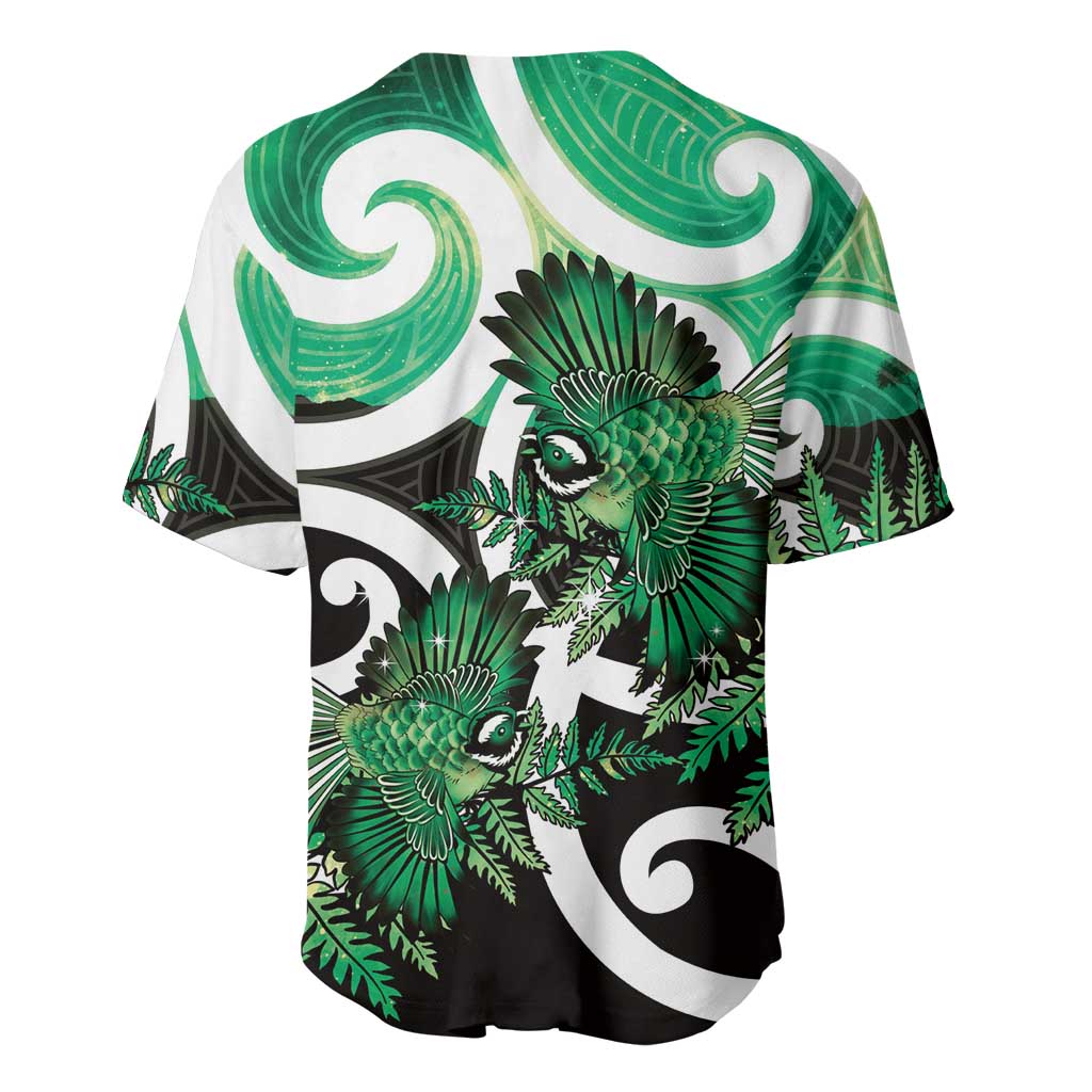 Piwakawaka New Zealand Matariki Baseball Jersey Maori New Year Silver Fern Green Galaxy