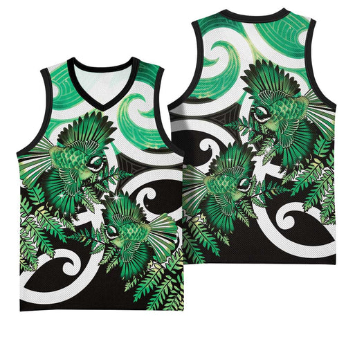 Piwakawaka New Zealand Matariki Basketball Jersey Maori New Year Silver Fern Green Galaxy