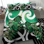Piwakawaka New Zealand Matariki Bedding Set Maori New Year Silver Fern Green Galaxy