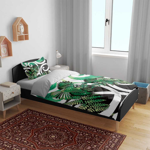 Piwakawaka New Zealand Matariki Bedding Set Maori New Year Silver Fern Green Galaxy