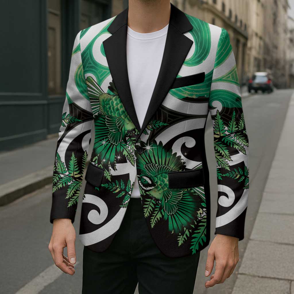 Piwakawaka New Zealand Matariki Blazer Maori New Year Silver Fern Green Galaxy