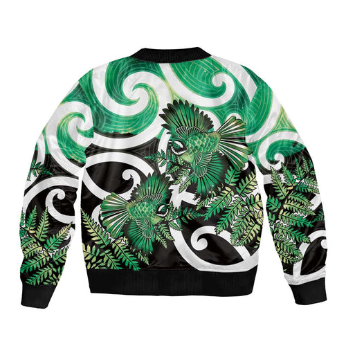 Piwakawaka New Zealand Matariki Bomber Jacket Maori New Year Silver Fern Green Galaxy