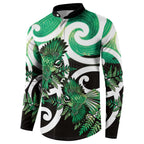 Piwakawaka New Zealand Matariki Button Sweatshirt Maori New Year Silver Fern Green Galaxy