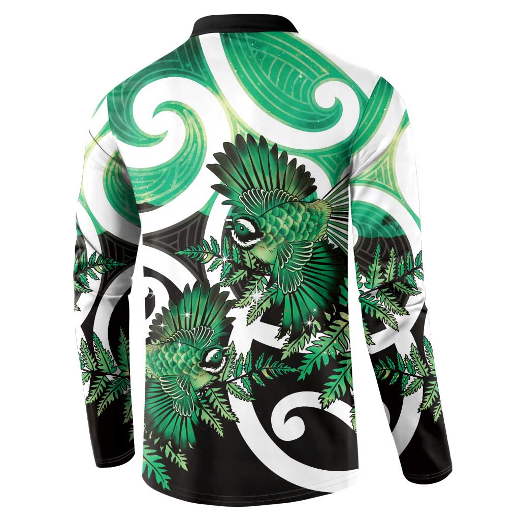 Piwakawaka New Zealand Matariki Button Sweatshirt Maori New Year Silver Fern Green Galaxy