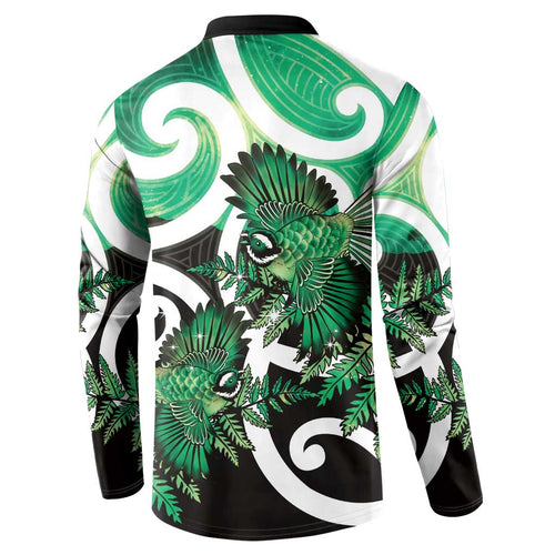 Piwakawaka New Zealand Matariki Button Sweatshirt Maori New Year Silver Fern Green Galaxy