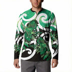 Piwakawaka New Zealand Matariki Button Sweatshirt Maori New Year Silver Fern Green Galaxy