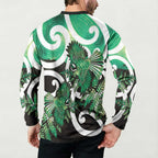 Piwakawaka New Zealand Matariki Button Sweatshirt Maori New Year Silver Fern Green Galaxy