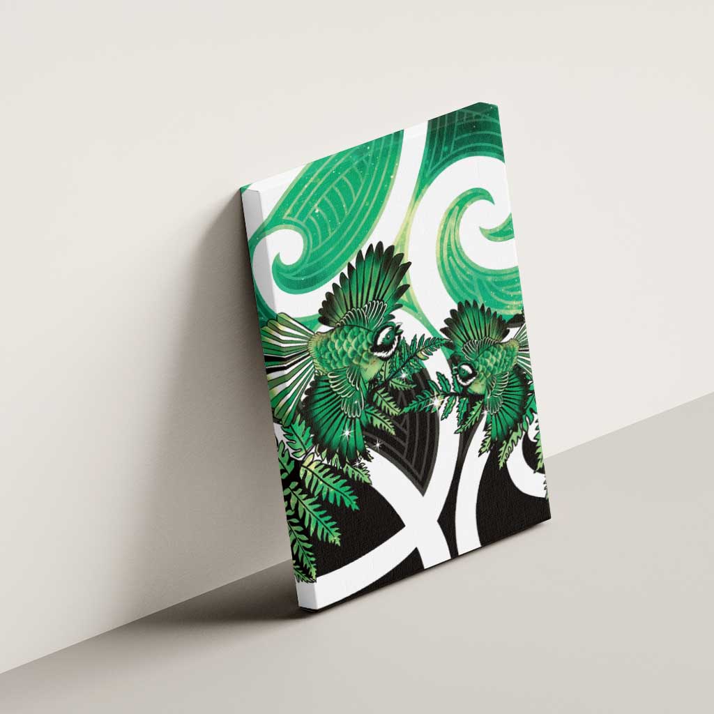 Piwakawaka New Zealand Matariki Canvas Wall Art Maori New Year Silver Fern Green Galaxy