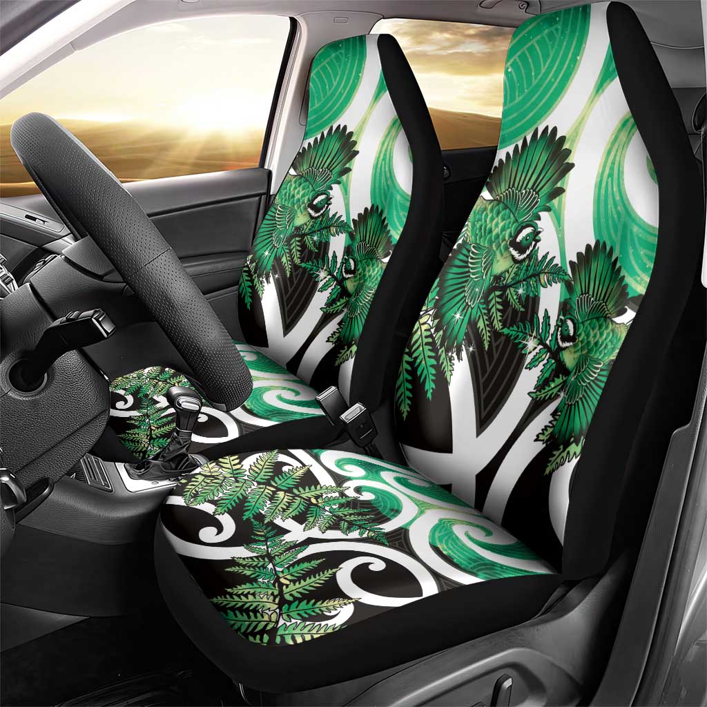 Piwakawaka New Zealand Matariki Car Seat Cover Maori New Year Silver Fern Green Galaxy