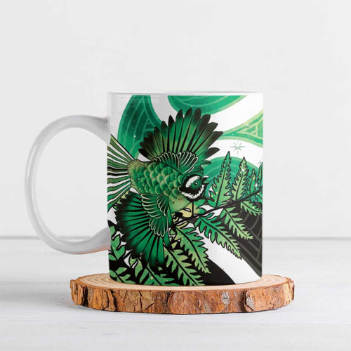 Piwakawaka New Zealand Matariki Ceramic Mug Maori New Year Silver Fern Green Galaxy