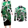 Piwakawaka New Zealand Matariki Couples Matching Long Sleeve Bodycon Dress and Long Sleeve Button Shirt Maori New Year Silver Fern Green Galaxy