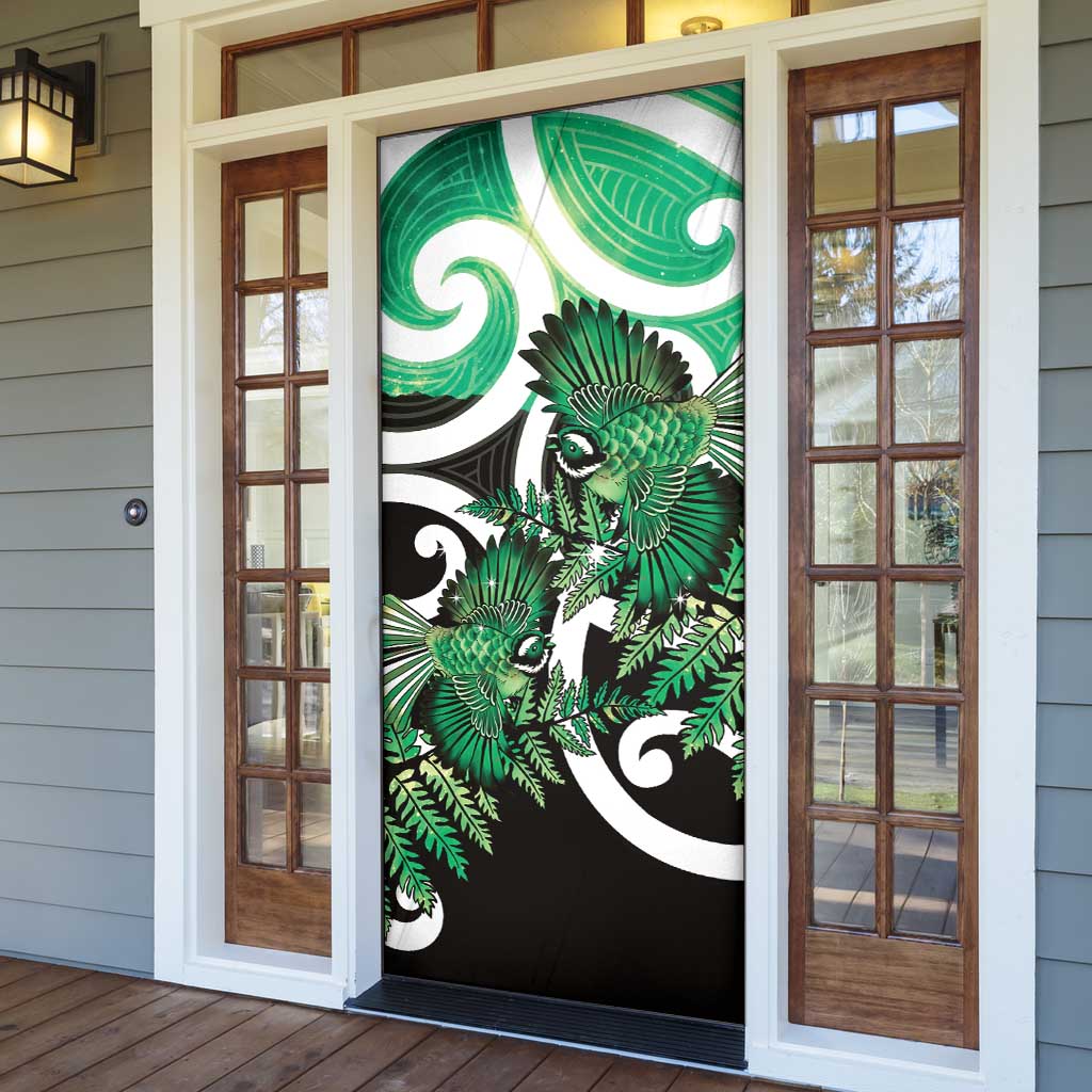 Piwakawaka New Zealand Matariki Door Cover Maori New Year Silver Fern Green Galaxy