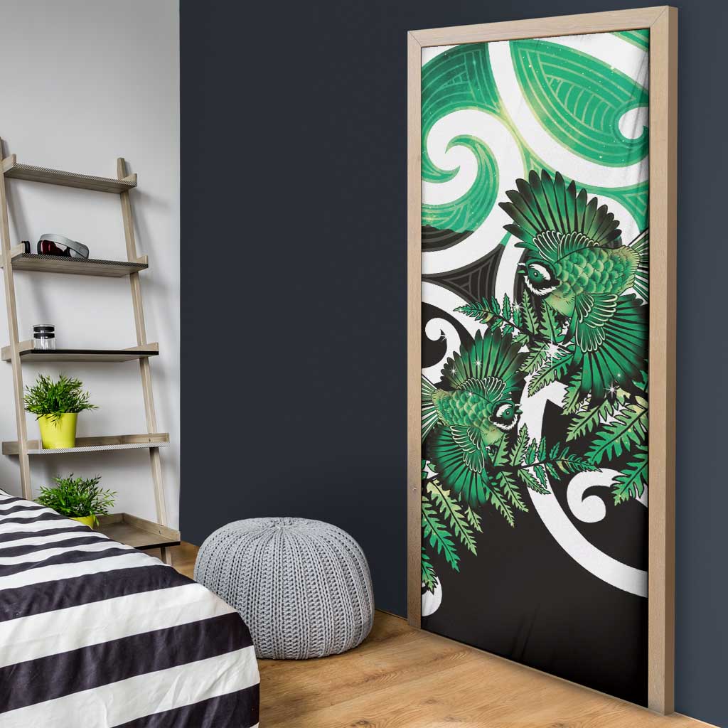 Piwakawaka New Zealand Matariki Door Cover Maori New Year Silver Fern Green Galaxy