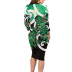 Piwakawaka New Zealand Matariki Family Matching Long Sleeve Bodycon Dress and Hawaiian Shirt Maori New Year Silver Fern Green Galaxy