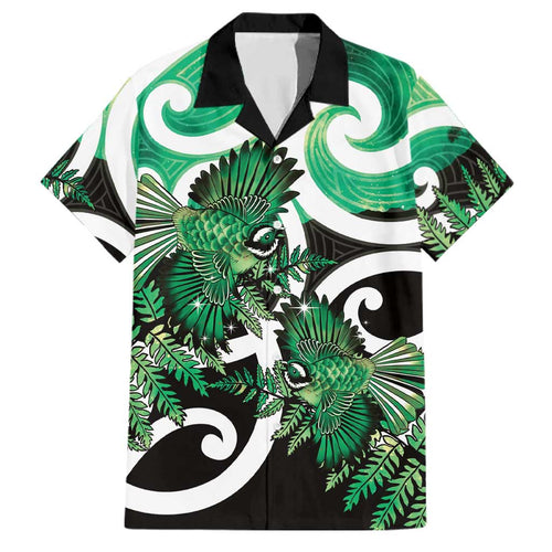 Piwakawaka New Zealand Matariki Family Matching Off Shoulder Maxi Dress and Hawaiian Shirt Maori New Year Silver Fern Green Galaxy