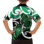 Piwakawaka New Zealand Matariki Family Matching Puletasi and Hawaiian Shirt Maori New Year Silver Fern Green Galaxy