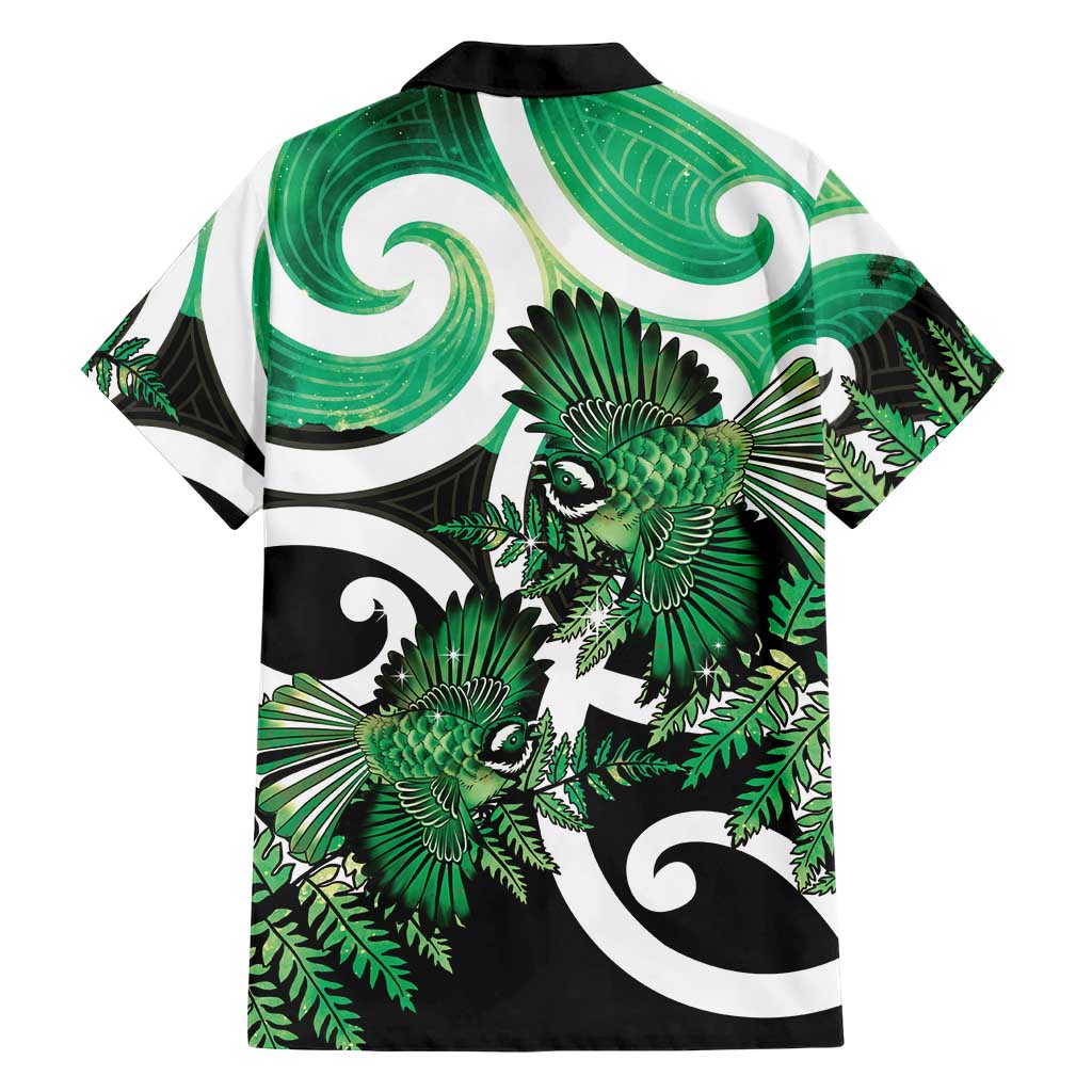 Piwakawaka New Zealand Matariki Family Matching Puletasi and Hawaiian Shirt Maori New Year Silver Fern Green Galaxy