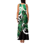 Piwakawaka New Zealand Matariki Family Matching Tank Maxi Dress and Hawaiian Shirt Maori New Year Silver Fern Green Galaxy