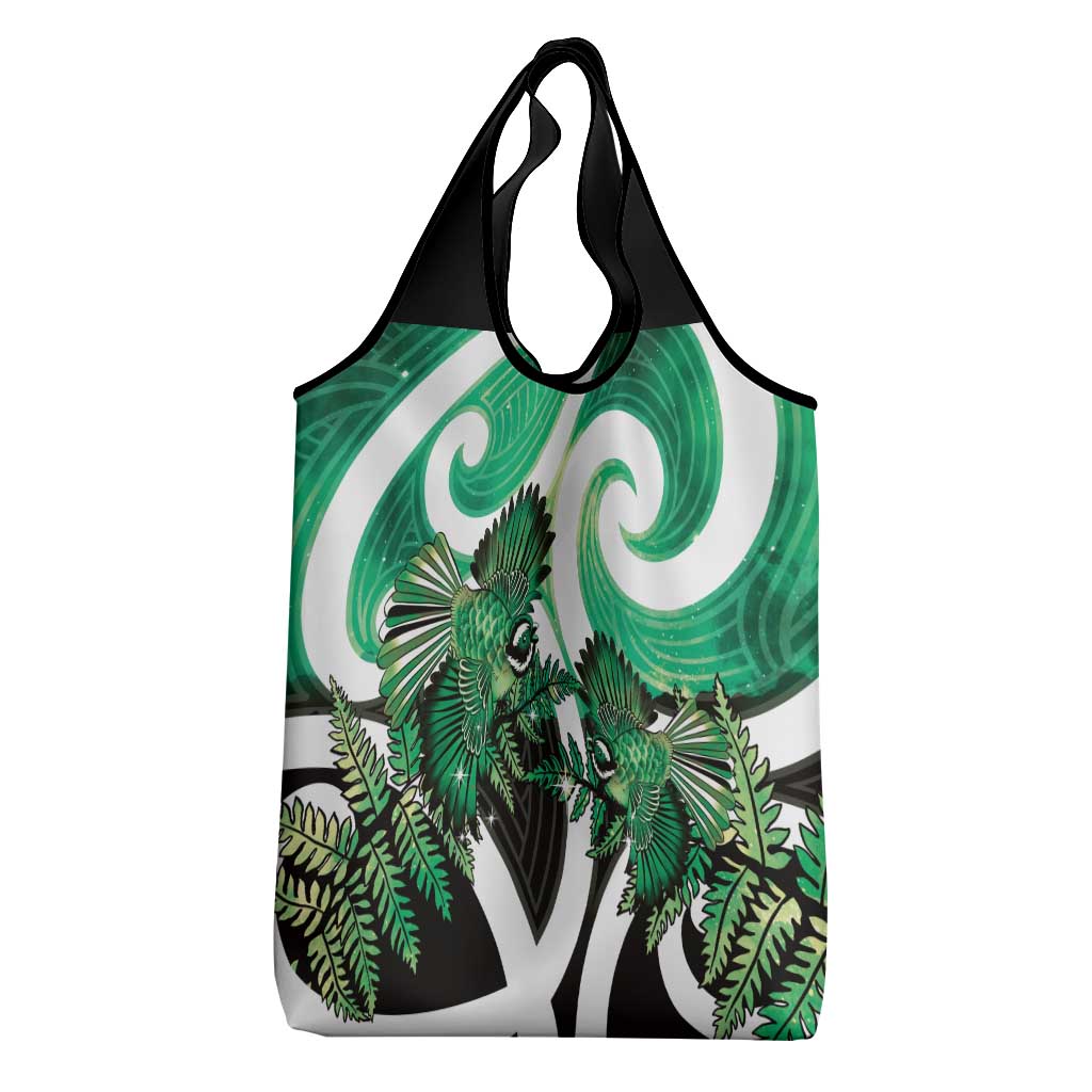 Piwakawaka New Zealand Matariki Grocery Bag Maori New Year Silver Fern Green Galaxy