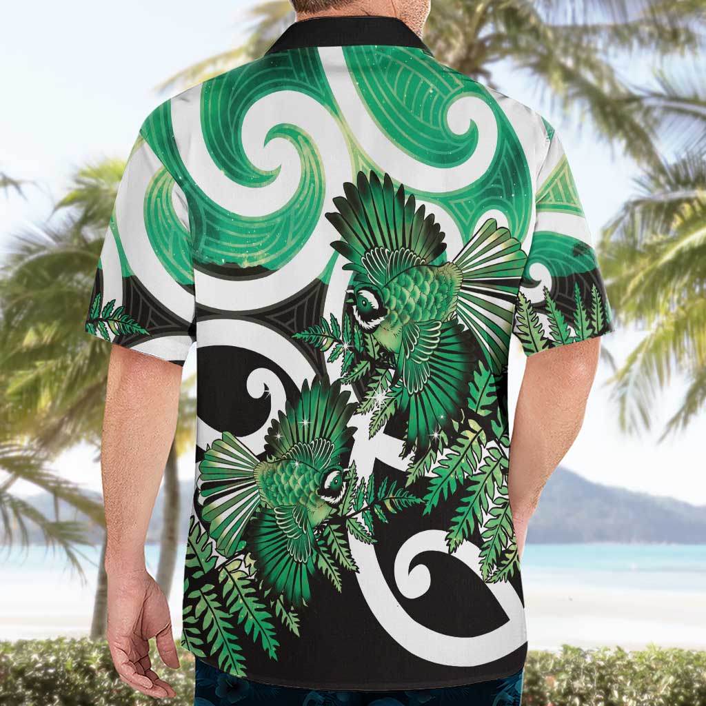 Piwakawaka New Zealand Matariki Hawaiian Shirt Maori New Year Silver Fern Green Galaxy