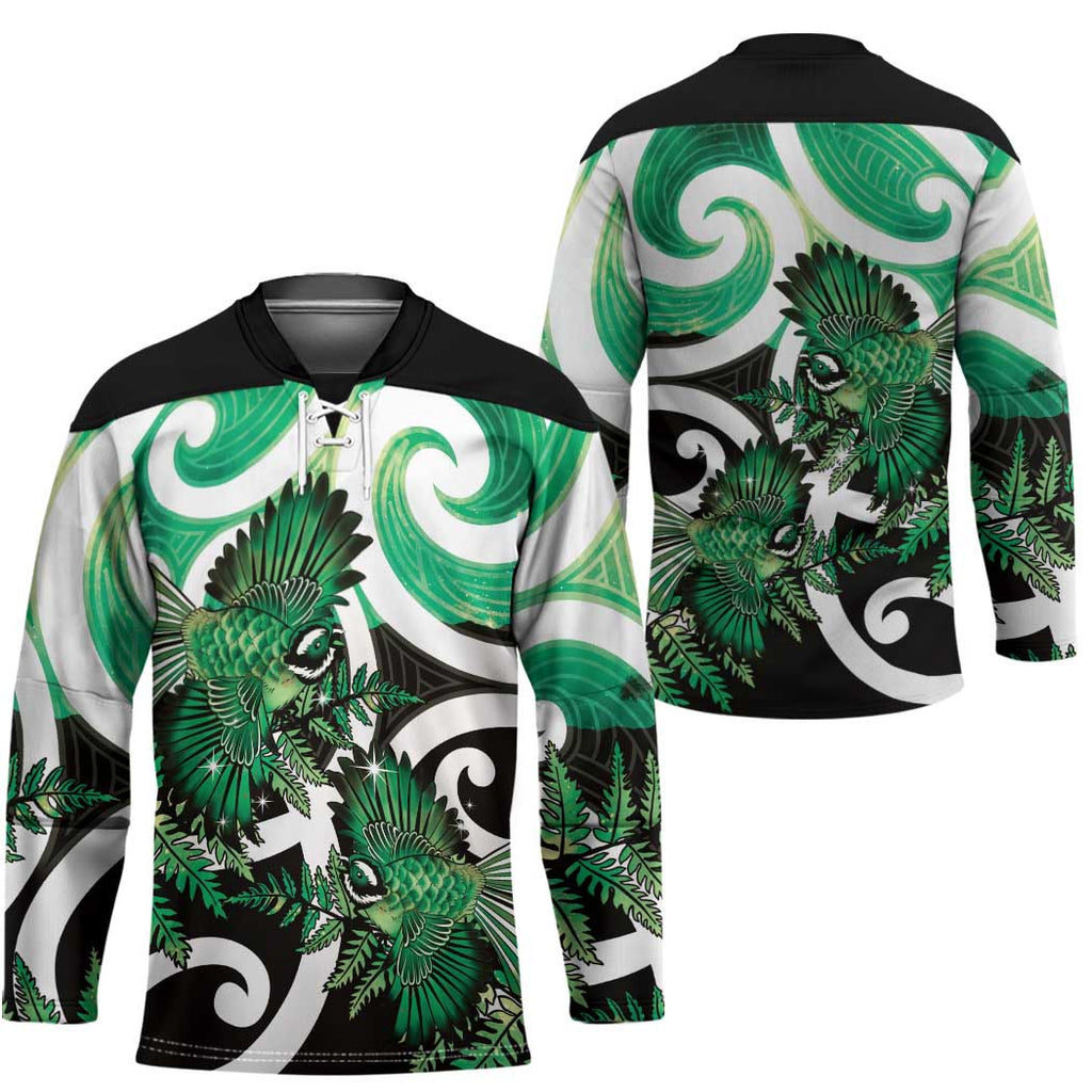 Piwakawaka New Zealand Matariki Hockey Jersey Maori New Year Silver Fern Green Galaxy