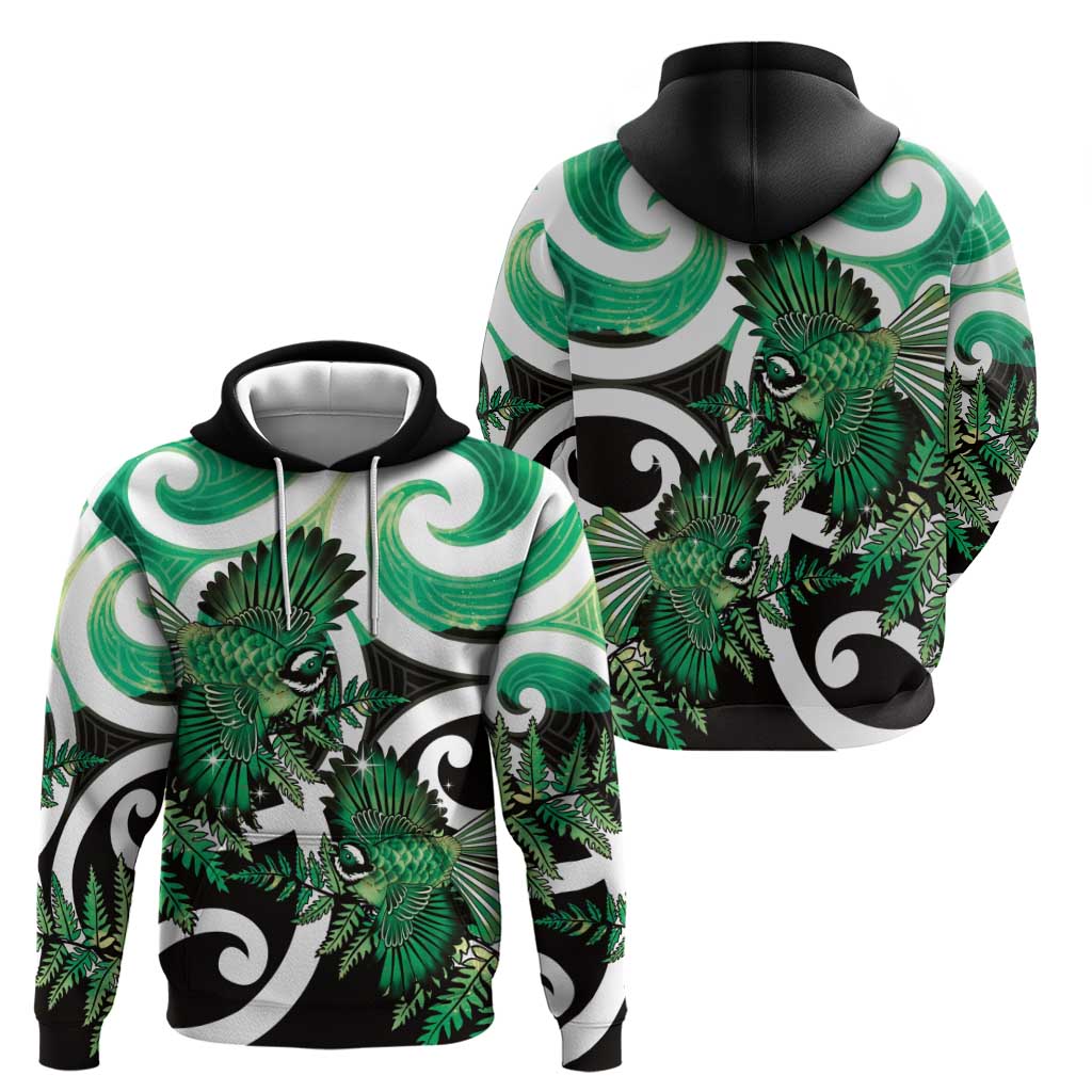 Piwakawaka New Zealand Matariki Hoodie Maori New Year Silver Fern Green Galaxy